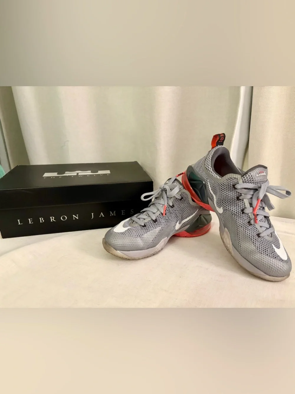 Nike LeBron XII Low GS Grey Orange Athletic Sneakers 5Y EUC w/ Box